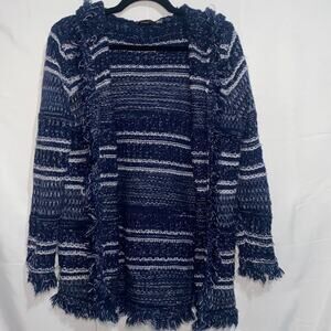 Fylo London Boho Knitted Hooded Open Front Fridge Cardigan Navy size : medium